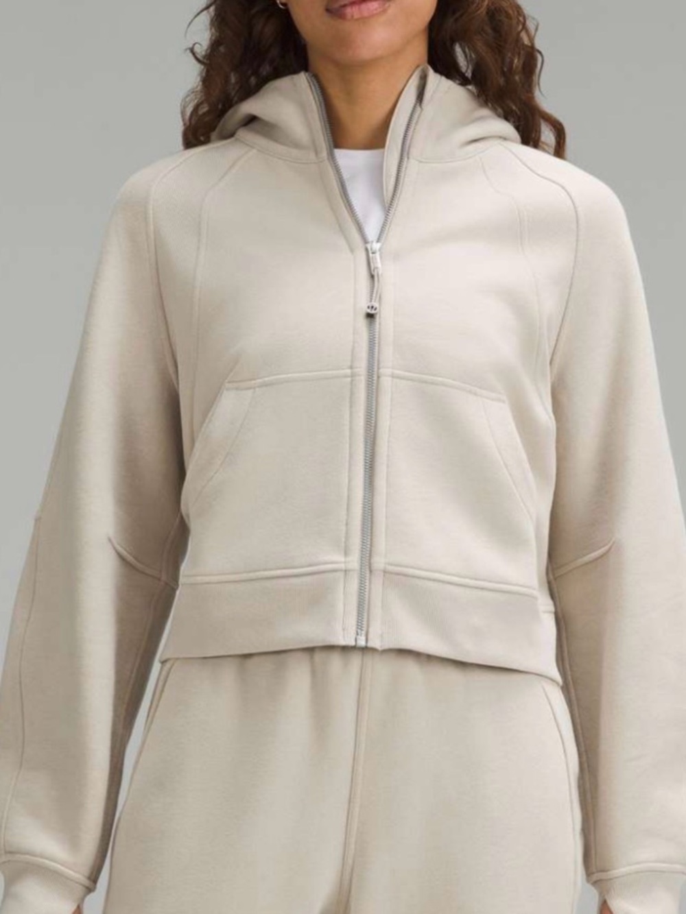 Lululemon Cropped Zip Hoodie Jacket Taupe size 8